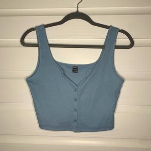 Small blue button up tank top